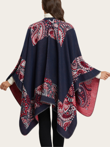 Chinese Style Dual-use Double-Sided Shawl Cloak Womens Scarf Poncho Cape Poncho Blanket Cloak Wrap Shawl Coat Winter Warm