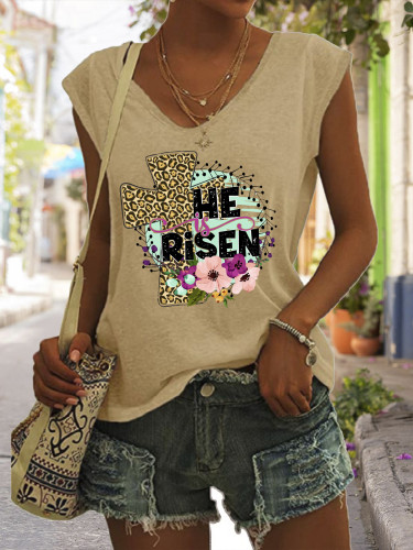 He is Risen Funny Saying Tshirt Easter Outfit Graphic Tees Women's Casual Loose T-Shirts God Cross Pattern Top