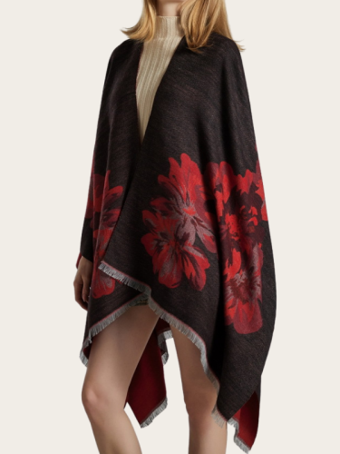 Dual-use Double-Sided Shawl Cloak Womens Flower Scarf Poncho Cape Poncho Blanket Cloak Wrap Shawl Coat Winter Warm Clothing