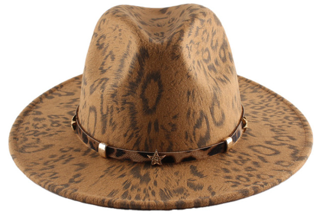 Belt Decor Fedora Hats Leopard Print Big Brim Band Women Hat Jazz Panamas Western Cowgirls Fedoras Hat
