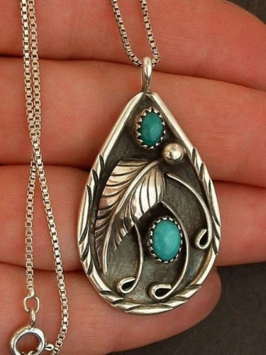 Vintage Water Drop Feather Pendant Engagement Necklaces for Women Western Cowgirl Jewelry