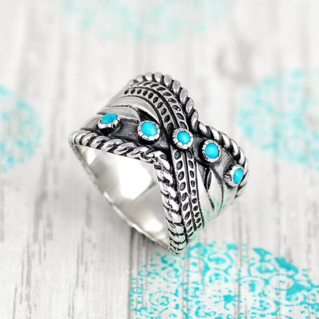 Bohemian Turquoise Ethnic Ring Sterling Silver