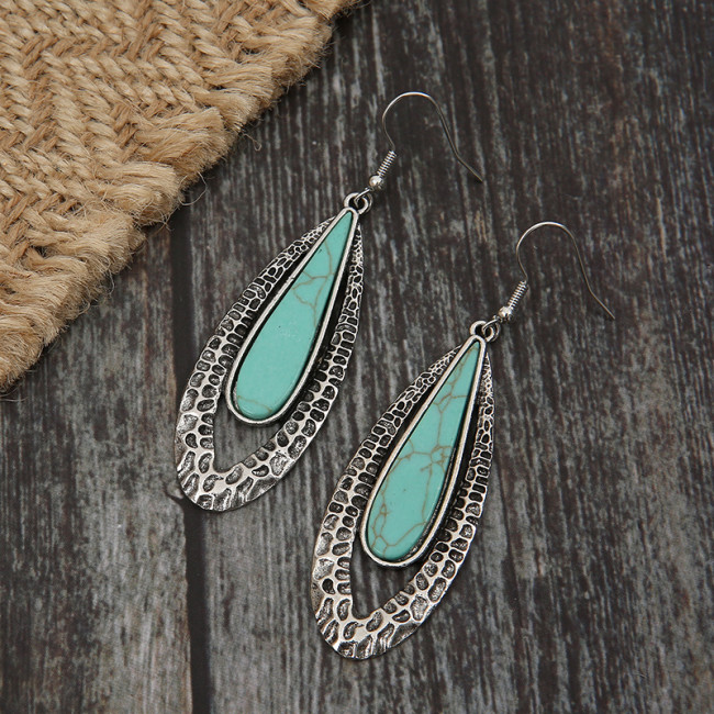 Long Teardrop Turquoise Earrings Vintage Bohemia Geometric Hoop Dangle Earrings Jewelry