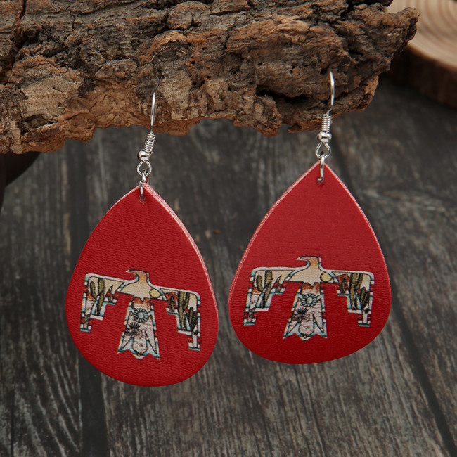 Ethnic Red Water Drop Eagle Pattern Earring Western Cowgirl Earring