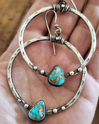 Vintage Boho Turquoise Gemstone Hoop Dangle Ear Hook Earrings Jewelry