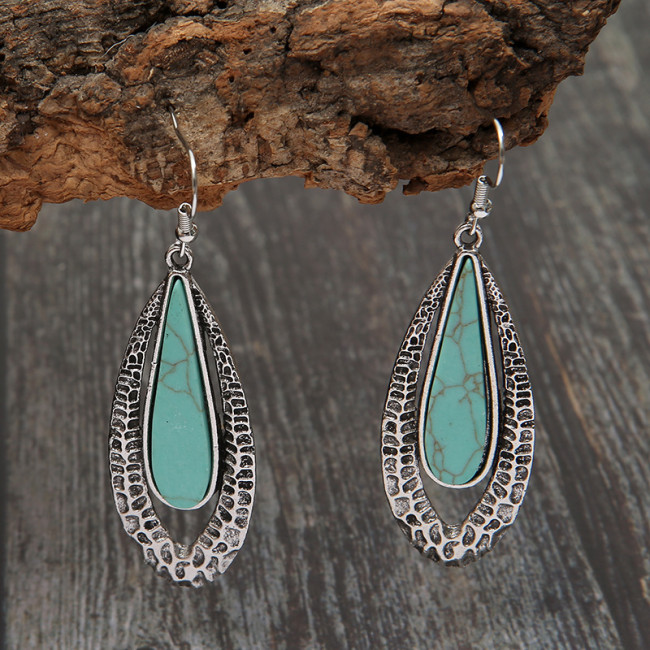 Long Teardrop Turquoise Earrings Vintage Bohemia Geometric Hoop Dangle Earrings Jewelry