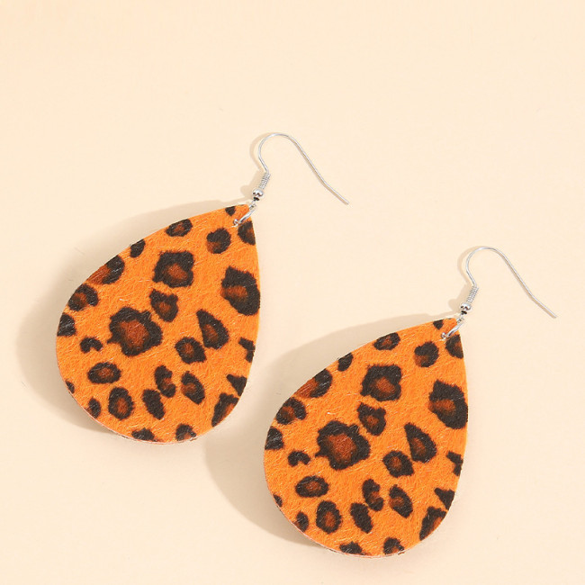 Big Water Drop Leopard Leather Earrings Tribal Teardrop Turquoise Earrings for Women Cowgirl