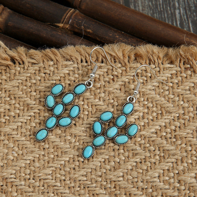 Vintage Earrings Boho Turquoise Cactus Ethnic Jewelry Western Cowgirl Earring