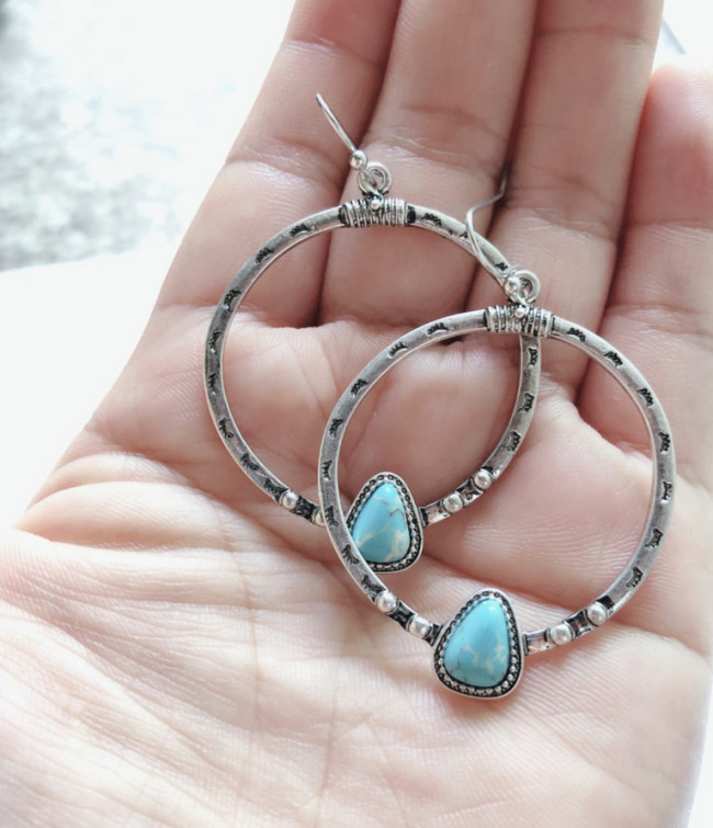 Vintage Boho Turquoise Gemstone Hoop Dangle Ear Hook Earrings Jewelry