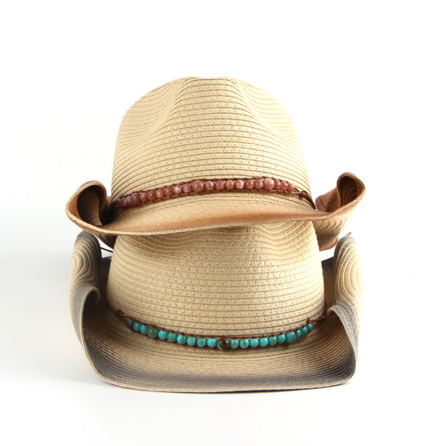 Western Cowgirl Hat Sun Summer Hats for Women Lady Straw Jezz Beach Hat Wide Brim
