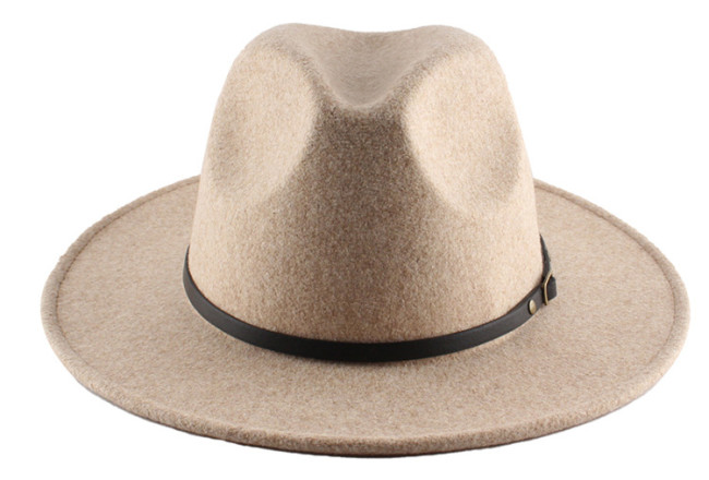 Woolen Women Felt Jazz Fedora Hats Belt Buckle Decor Unisex Wide Brim Panama Party Trilby Men Cap