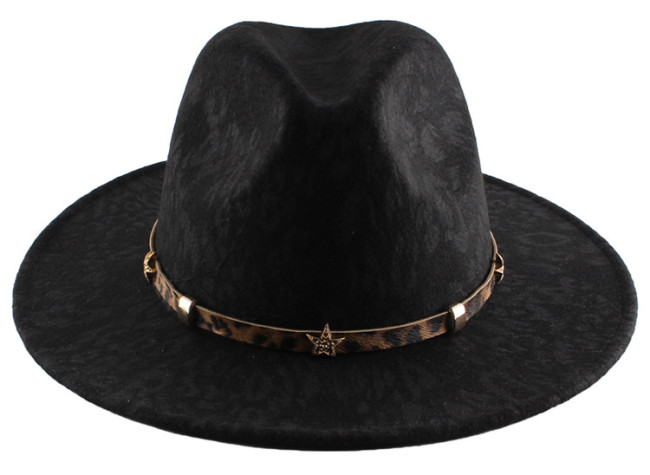 Belt Decor Fedora Hats Leopard Print Big Brim Band Women Hat Jazz Panamas Western Cowgirls Fedoras Hat