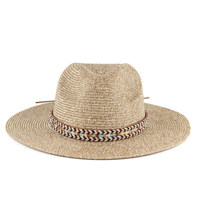 Belt Decor Western Cowgirl Hat Sun Summer Hats for Women Lady Straw Jezz Beach Hat Wide Brim