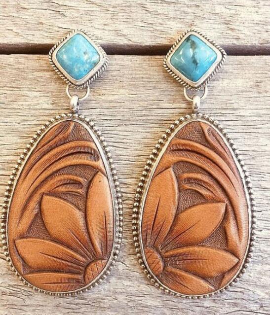 Natural Turquoise Gemstone Earrings with Brown Sunflower Earrings