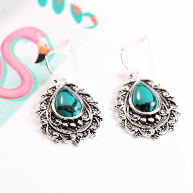 Vintage Water Drop Earrings Exaggerated Boho Jewelry Ethnic Brincos Carved Pattern Nationality Earrings Western Cowgirl Earring