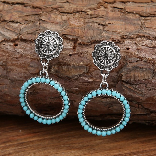 Vintage Dangle Drop Earrings For Women Bohemian Round Shape Turquoise Decor Western Ethnic Earring