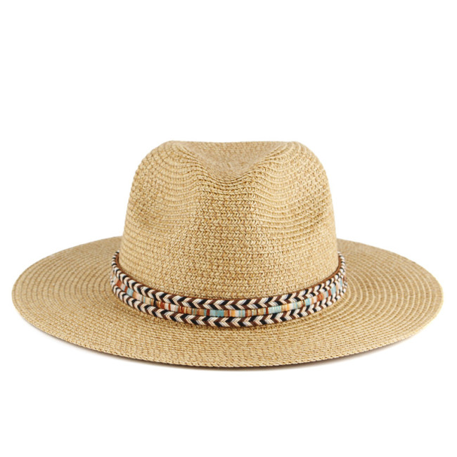 Belt Decor Western Cowgirl Hat Sun Summer Hats for Women Lady Straw Jezz Beach Hat Wide Brim