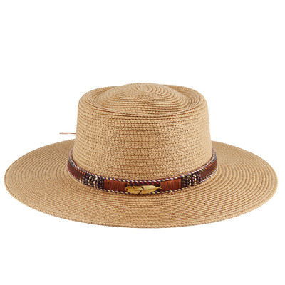 Western Cowboy Hat Sun Hat for Men Cowgirl Summer Hats for Women Lady Straw Hat with Alloy Feather Beaded Belt Beach Cap Panama