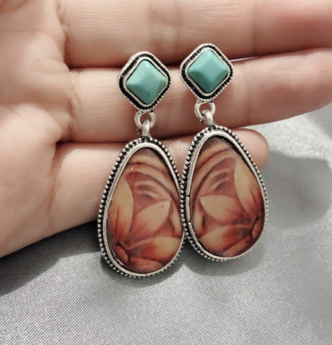 Natural Turquoise Gemstone Earrings with Brown Sunflower Earrings