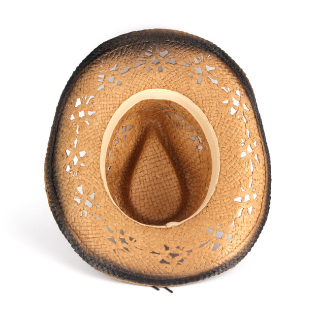 Summer Western Cowboy Hat Men Handmade Straw Sun Hat Outdoor Jazz Beach Cowgirl  Hat Sombrero Hollow Out Decor Design