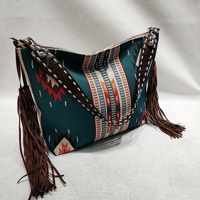 Handmade Woven Fringed Aztec Pattern Shoulder Bag