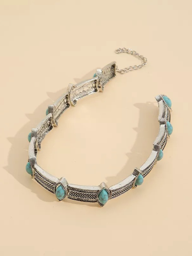 Bohemian Turquoise Choker Necklace Fashionable Alloy Punk Style Western Cowgirl Necklace Clavicle Necklace for Women