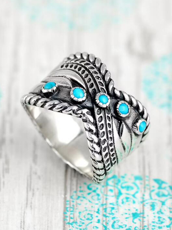 Bohemian Turquoise Ethnic Ring Sterling Silver