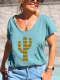 Aztec Cactus Pattern Tee Shirt Women's Causal Loose Short Sleeve Top Spring Plus Size Shirt