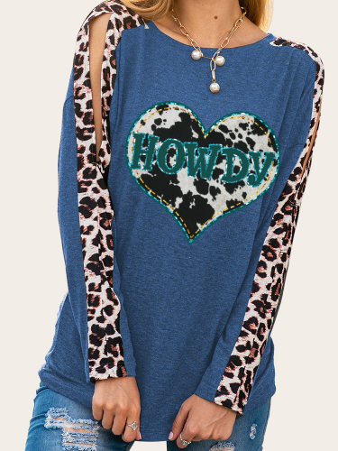 Leopard Heart Shape Print Long Leopard Sleeve Slim Cutting Sassy Women Shirts Spring Must have Outfit Sweatshirt