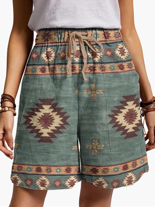 Women Short Pant Aztec Geometric Ethnic Casual Bottom