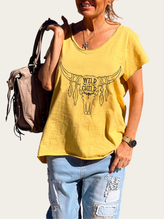 Aztec Cowhead Pattern Tee Shirt Women's Causal Loose Short Sleeve Top Spring Plus Size Shirt