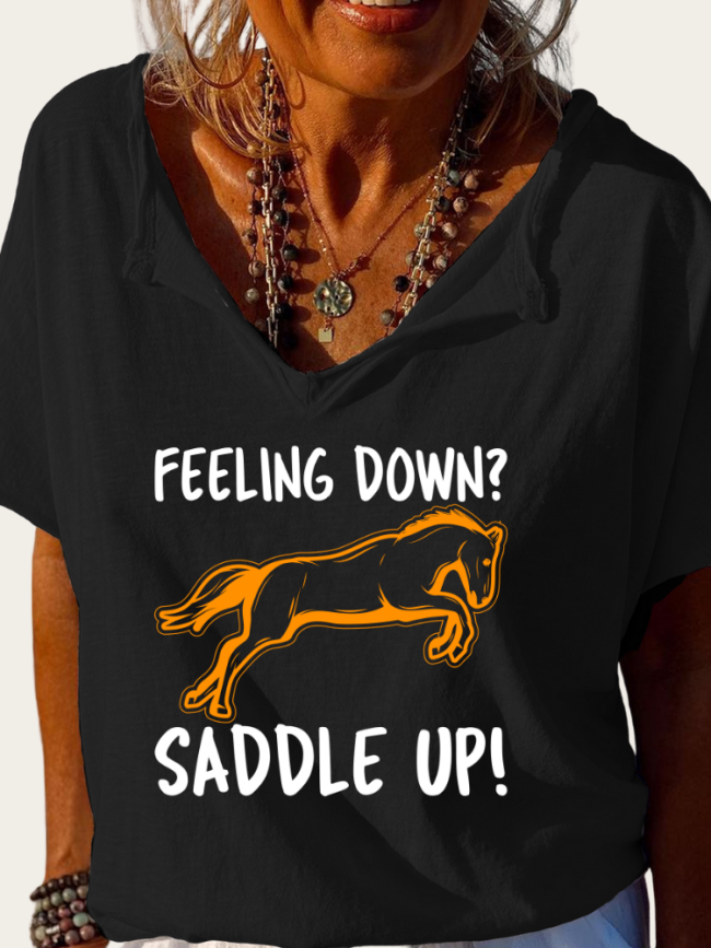 Saddle up Trundown Collar T Shirt Women's Loose Short Sleeve Top Spring Plus Size Shirt