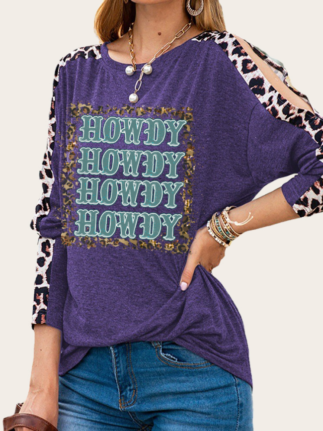 Cowgirl Howdy Print Long Leopard Sleeve Slim Cutting Sassy Women Shirts Spring Must have Outfit Sweatshirt