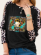 Aztec Cow with Cross Print Long Leopard Sleeve Slim Cutting Sassy Women Shirts Spring Must have Outfit Sweatshirt