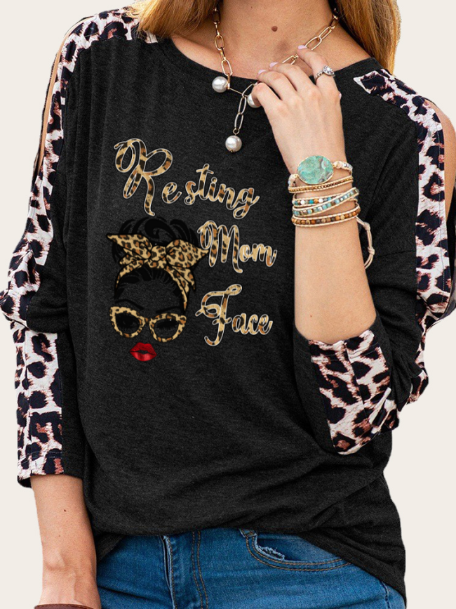 Rusting Mom Face Print Long Leopard Sleeve Slim Cutting Sassy Women Shirts Spring Must have Outfit Sweatshirt