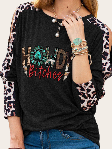 Howdy with Flower Print Long Leopard Sleeve Slim Cutting Sassy Women Shirts Spring Must have Outfit Sweatshirt