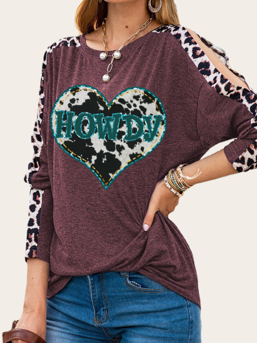 Leopard Heart Shape Print Long Leopard Sleeve Slim Cutting Sassy Women Shirts Spring Must have Outfit Sweatshirt