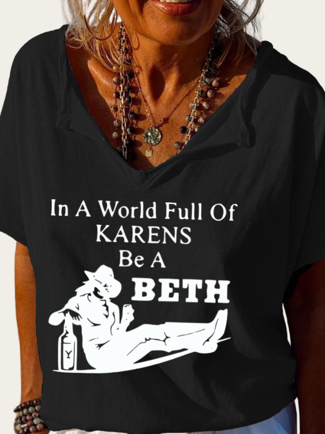 Beth dutton Print Trundown Collar T Shirt Women's Loose Short Sleeve Top Spring Plus Size Shirt