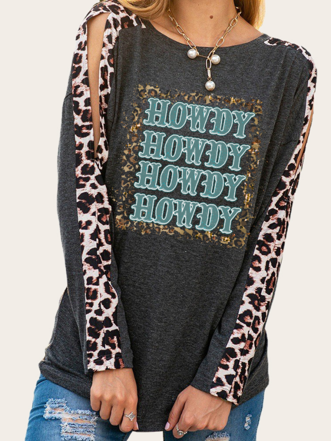 Cowgirl Howdy Print Long Leopard Sleeve Slim Cutting Sassy Women Shirts Spring Must have Outfit Sweatshirt