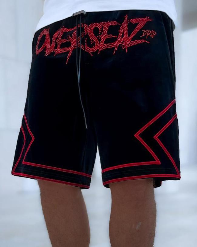 Men's Casual Red Sports Letter Shorts Black Bottom Pant