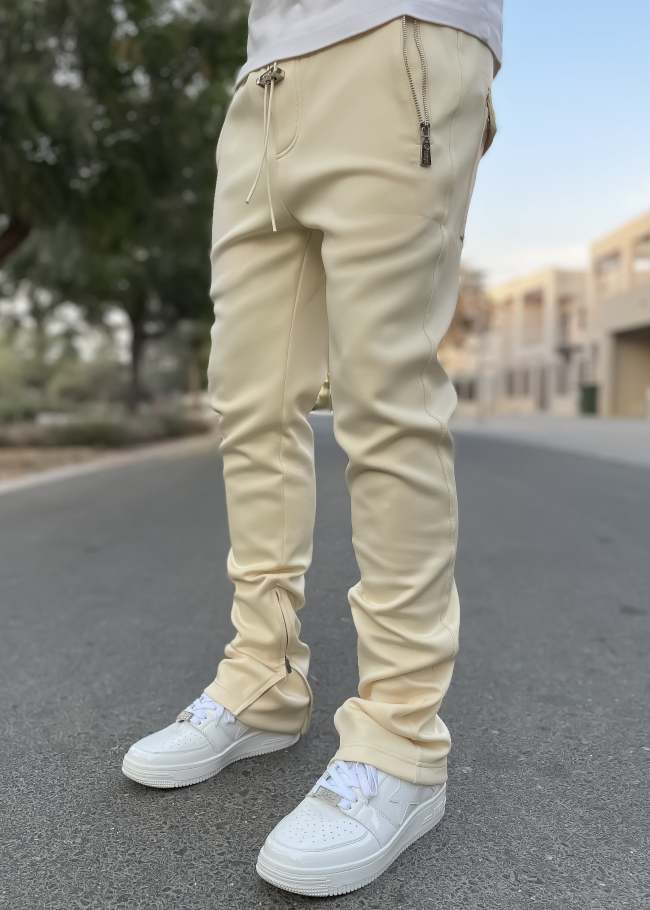 Men's Skinny Slim Fit Drawstring Trouser Cream Essence Track Pants