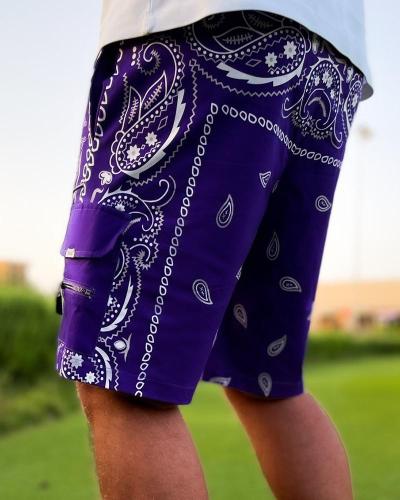 Men's Casual Cashew Flower Print Sports Shorts Drawstring Summer Short Pant
