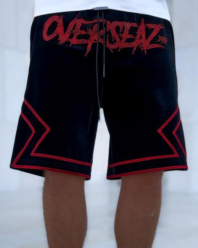 Men's Casual Red Sports Letter Shorts Black Bottom Pant