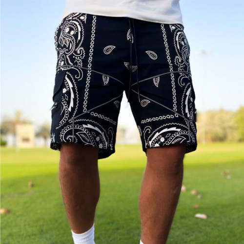 Men's Casual Summer Short Blood Red Paisley Shorts