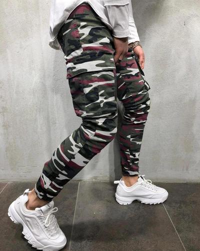 Men's Ripped Jeans Slim Fit Camouflage Printed Pants Distressed Tapered Leg Jeans with Holes