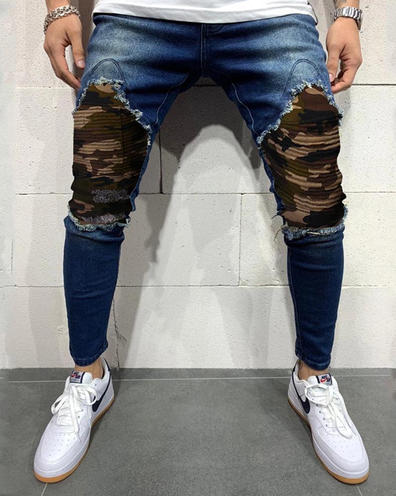 US$ 38.99 - Men's Ripped Jeans Slim Fit Denim Blue Tapered Leg Jeans ...