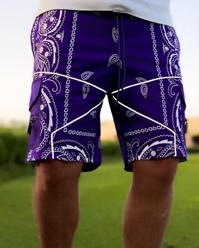 Men's Casual Cashew Flower Print Sports Shorts Drawstring Summer Short Pant