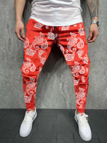 Men's Hip Hop Paisley Cargo Pant Skinny Slim Fit Pant