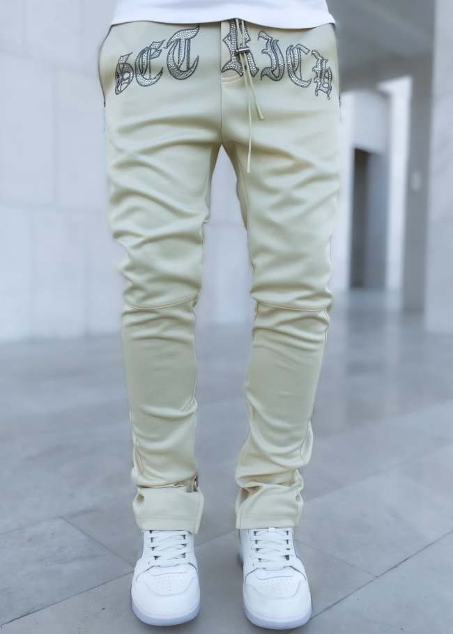 Men's Skinny Slim Fit Drawstring Trouser Cream Get Rich Track Pants