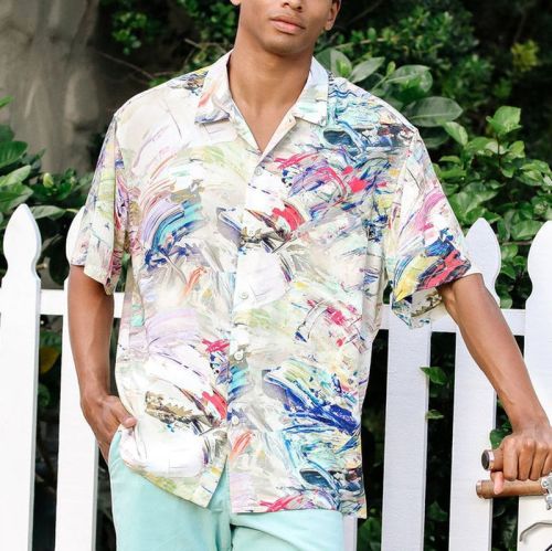 Men's Floral Printed Shirt Lapel Short Sleeve Shirt Top Beach Shirt